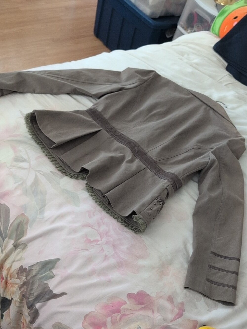 Cache Taupe Olive Braided Trim Studded Women's Blazer - Picture 8 of 10